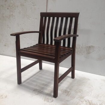 teak dining arm chair dark wood panels set rental