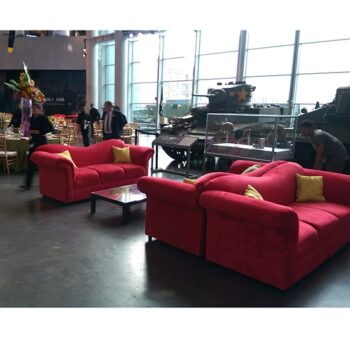 jazz sofa red velvet suede lounge upholstery rental