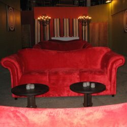 jazz sofa red velvet suede lounge upholstery rental