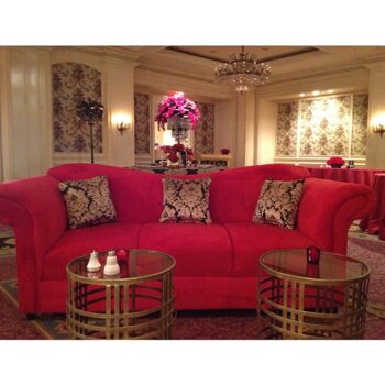 jazz sofa red velvet suede lounge upholstery rental