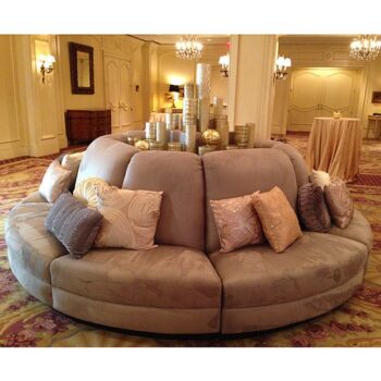 round banquette sectional grey suede lounge rental