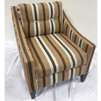 bradley club chair couch brown gold white beige wood legs lounge rental