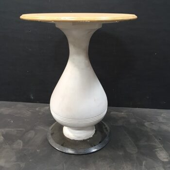 pawn rounded white wood cocktail table rental