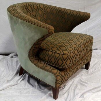 hug lounge chair couch green gold diamond pattern lounge chair rental