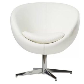 barrel swivel chair white leather metal foot pillow lounge rental