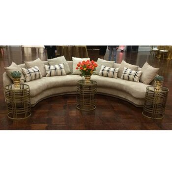 curved sectional sofa beige suede lounge rental