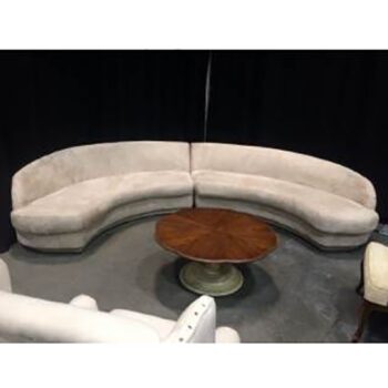 curved sectional sofa beige suede lounge rental