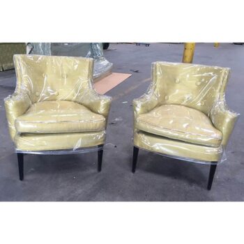 button back arm chair gold fabric wood leg dark lounge rental