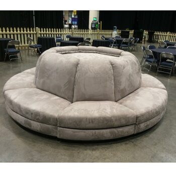 round banquette sectional grey suede lounge rental