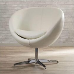 barrel swivel chair white leather metal foot pillow lounge rental