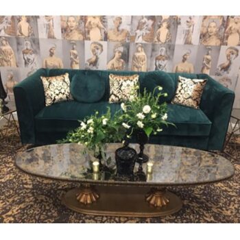 pleated emerald sofa lounge upholstery rental