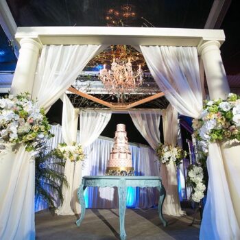 strap iron dome canopy plaster column structure pergola chuppah rental