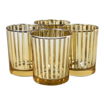 votive holder glass mercury gold striped rental