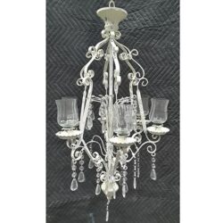 white washed chandelier glass candle hanging rental