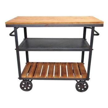 wood metal wheels industrial bar cart rental