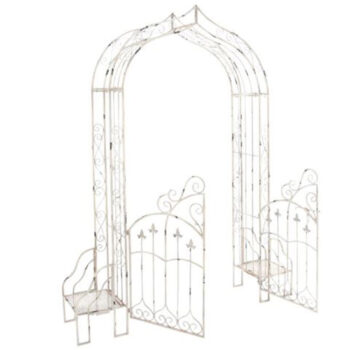 Fleu de Lis Chuppah arch iron metal gate benches rent