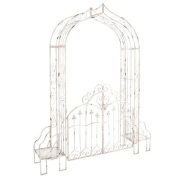 Fleu de Lis Chuppah arch iron metal gate benches rent