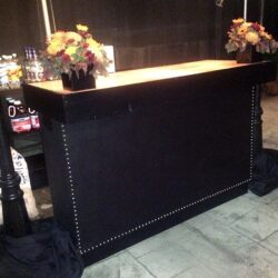 black leather wood bar top rental