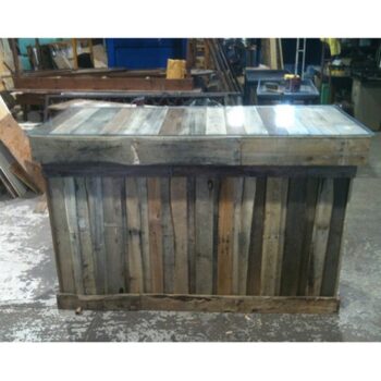 wood bar front shelf reclaimed rental