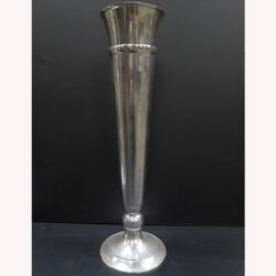 trumpet vase silver matte grey metal vessel flowers rental