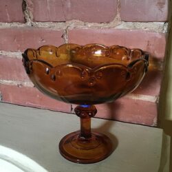 Amber Glass Footed Bowls vintage pressed sandwich glass vessel flowers utility rental