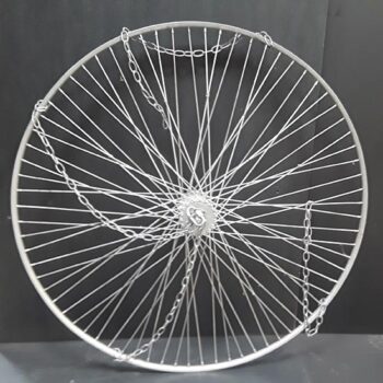 bicycle wheel silver hanging home decor rental