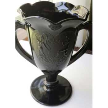 loving cup double handle ruffle rim ebony glass vessel rental