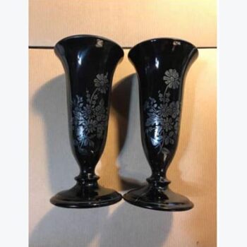 rimmed vase black glass onyx footed flower design vessel rental