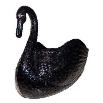 swan planter vintage 1920 black glass bird flowers vessel bowl rental