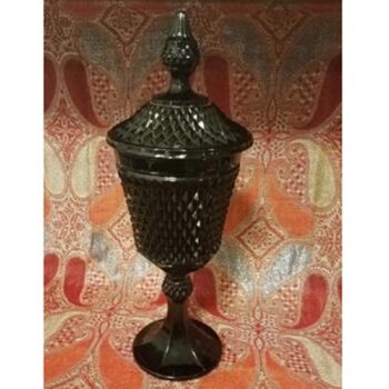 Black Onyx Glass Diamond Point Glass Compote lid vessel rental