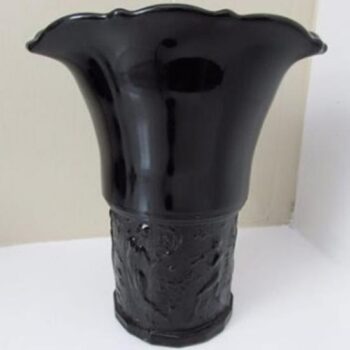 Black Purple Amethyst Depression Glass Tri Corner Vase Ruffle Rim vessel rental