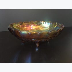 bowl knobs footed marigold gold amber iridescent rounded ruffle trim edges glass vessel rental