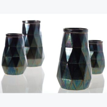 calico vase ceramic vessel purple blue opal bronze flowers rental