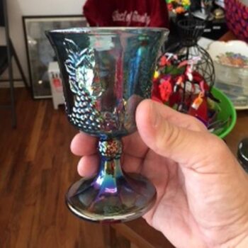 Carnival Glass blue Goblet Indiana Harvest glass vessel rental