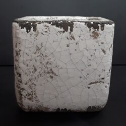 crackle cube white brown ceramic vessel square flowers rental