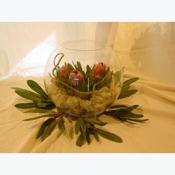 bubble bowl clear glass vessel flowers rental