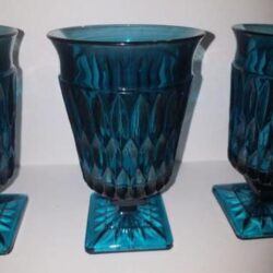 footed vase delta blue mount vernon goblet square base diamond pattern glass vessel rental