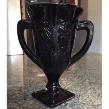 loving cup double handle ruffle rim ebony glass vessel rental