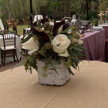 crackle cube white brown ceramic vessel square flowers rental