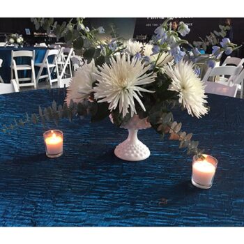 footed bowl white flowers candles glass vessel ornate rental