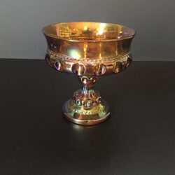 footed bowl vintage carnival gold marigold blue amber iridescent straight rim carnival kings cup glass vessel rental