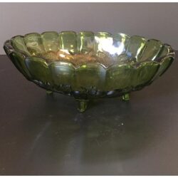 bowl green pressed glass footed gold green glass vessel rental