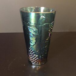 collins carnival glass tumbler blue iridescent drinking glass vessel flowers rental