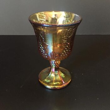 goblet gold iridescent marigold footed grapes harvest vintage glass vessel rental