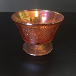 footed bowl gold marigold amber iridescent footed stem straight rim glass vessel rental