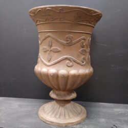 stemmed footed urn foot ceramic tan vessel flowers utility rental