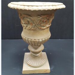 footed urn metal vessel flowers tan cast rental