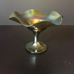 green footed carnival glass footed bowl compote vessel rental