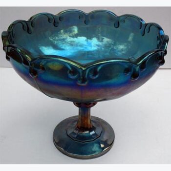 pedestal bowl vintage blue purple iridescent carnival glass vessel rental