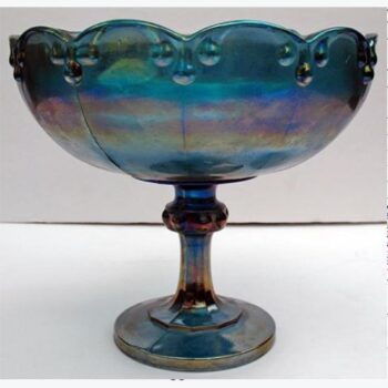 pedestal bowl vintage blue purple iridescent carnival glass vessel rental